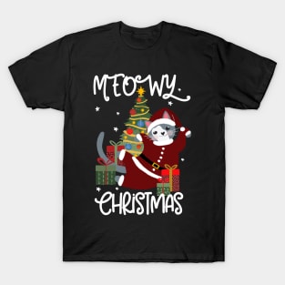 Meowy Christmas Cute Funny Cat Lover T-Shirt